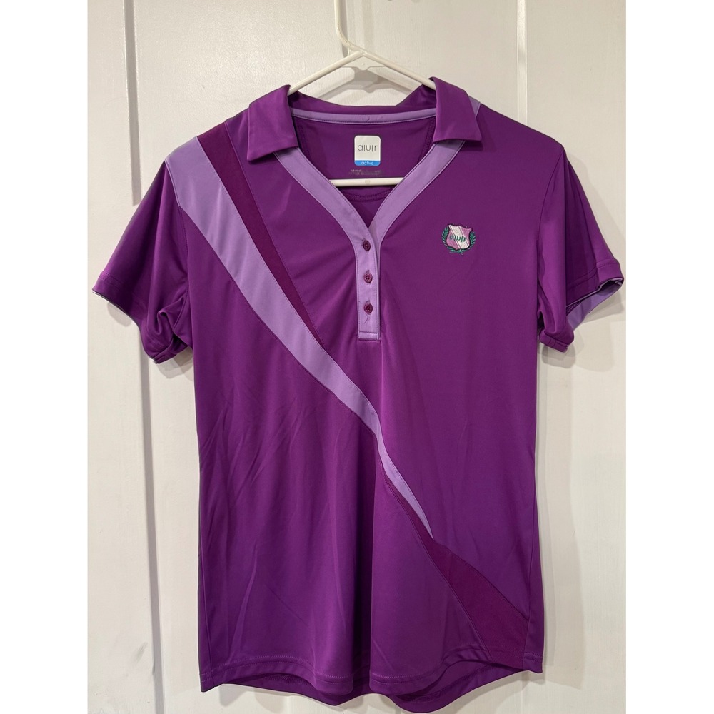 Aluir Active Womens Purple Diagonal Colorblock Performance Golf Polo Shirt AW130